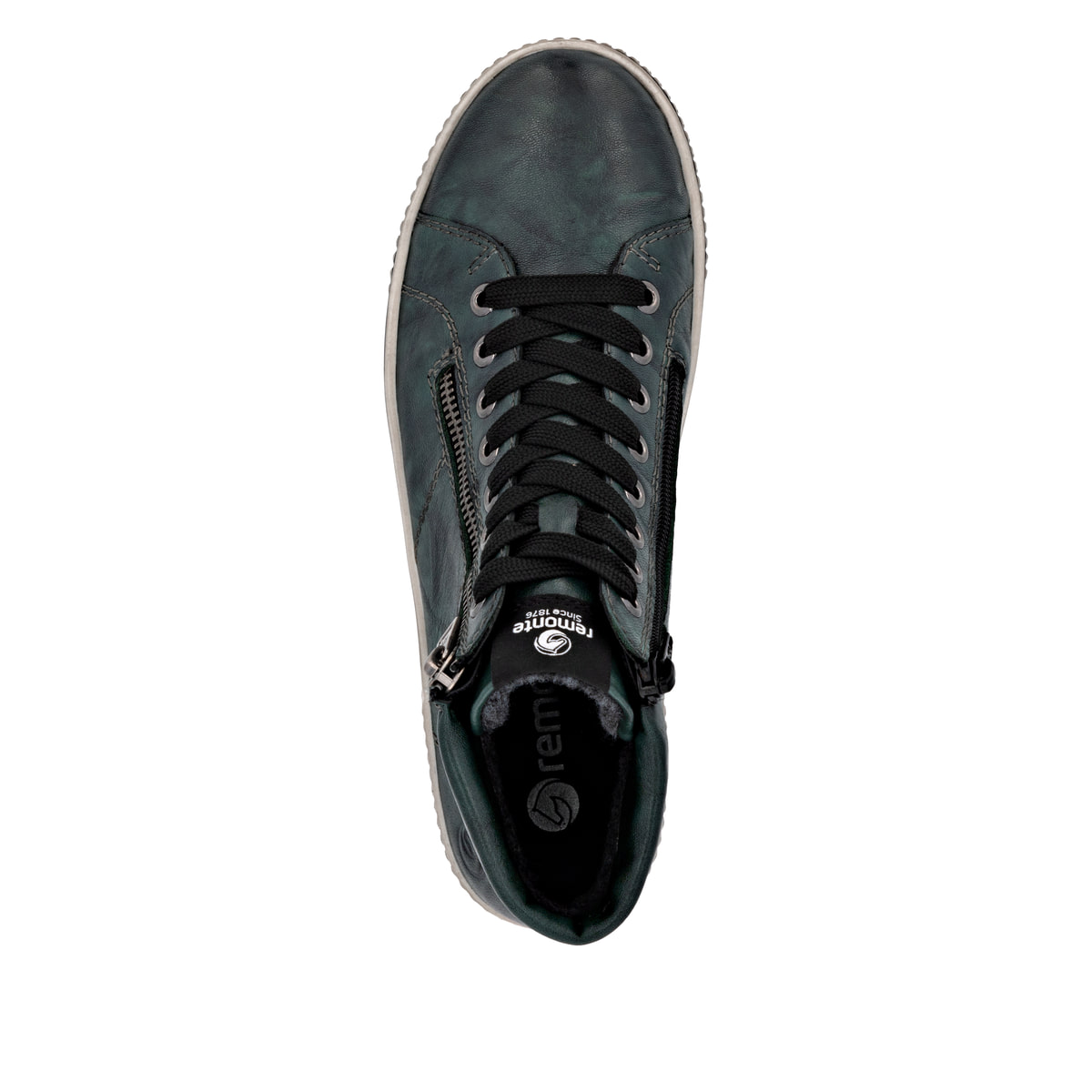 Olivgrüne remonte Damen Schnürstiefel D0772-54 mit wasserabweisender TEX-Membran. Schuh von oben.