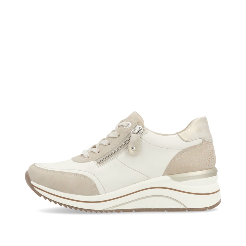 Beige remonte Damen Sneaker D0T00-60 mit einem Reißverschluss sowie Extraweite H. Schuh Außenseite.