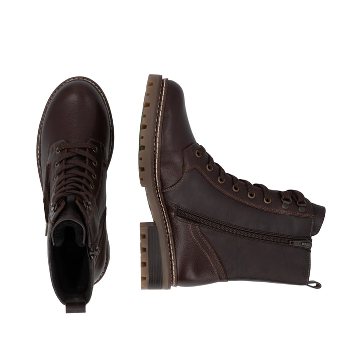 Dunkelbraune remonte Damen Schnürstiefel D0B84-25. Schuh von oben, liegend.