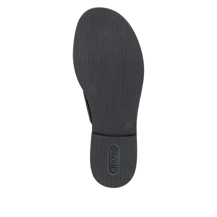 Mules remonte noires vegan pour femme D3647-00 avec bande élastique. Semelle extérieure de la chaussure.