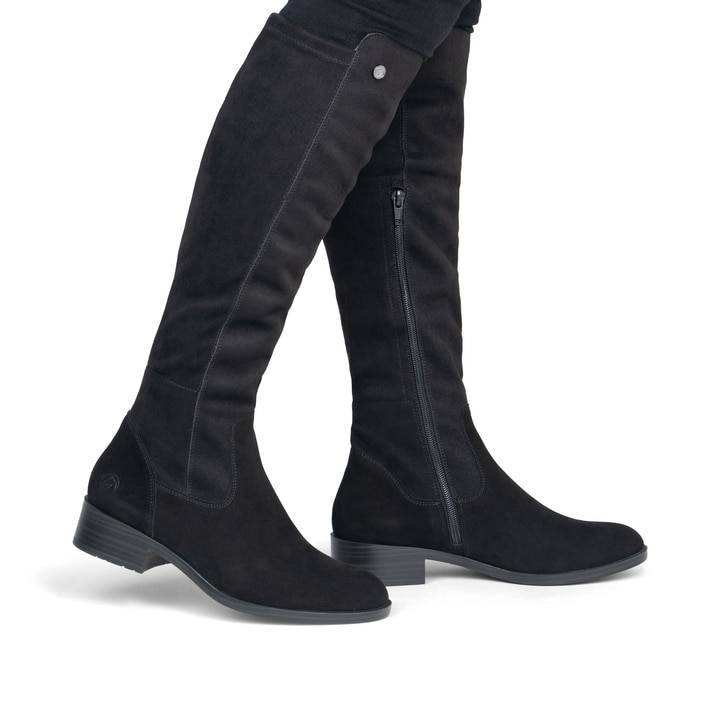 Bottes cuissardes remonte noires femmes D3U70-00 avec fermeture éclair. Chaussure au pied.