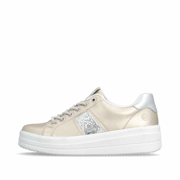 Mocassins remonte métalliques femme D1C10-91 avec finition métallisée. Côté extérieur de la chaussure.