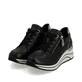 
Glanzschwarze remonte Damen Sneaker D0T03-01 mit einer leichten Sohle mit Keilabsatz. Schuh seitlich schräg
