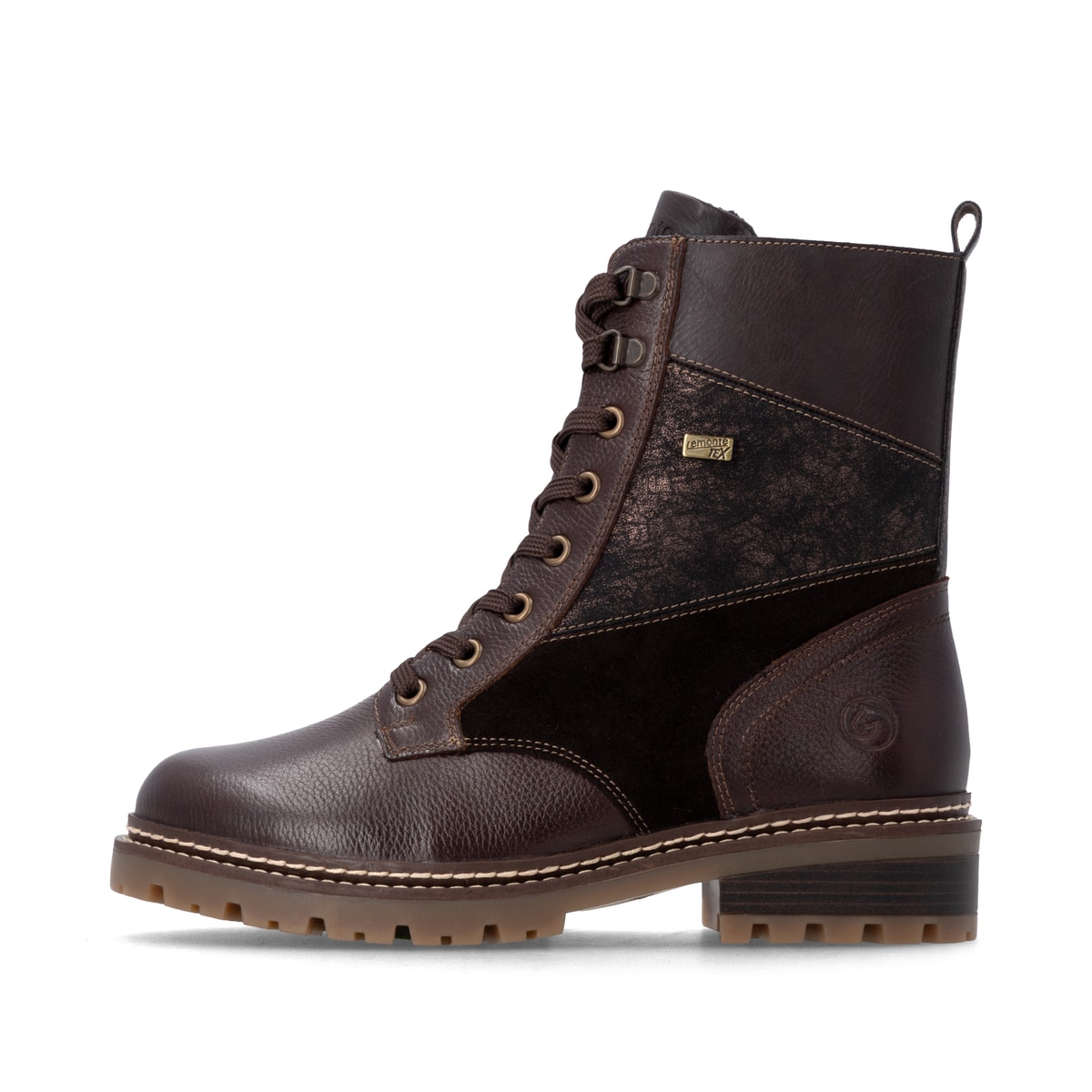 Dunkelbraune remonte Damen Schnürstiefel D0B84-25. Schuh Außenseite.