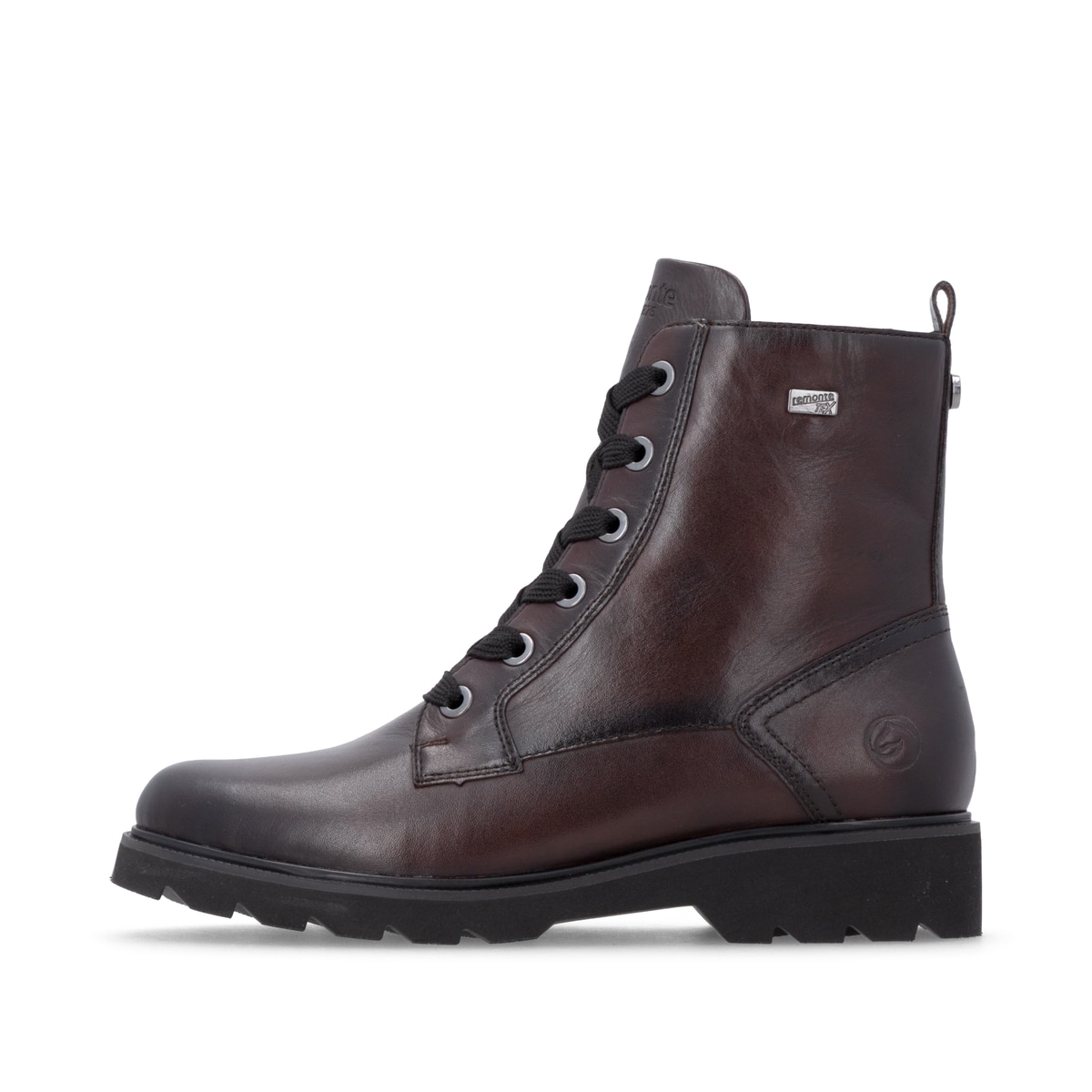 Dunkelbraune remonte Damen Schnürstiefel D3S71-25. Schuh Außenseite.