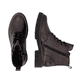 Dunkelbraune remonte Damen Schnürstiefel D1W83-25 mit einem Reißverschluss. Schuh von oben, liegend.