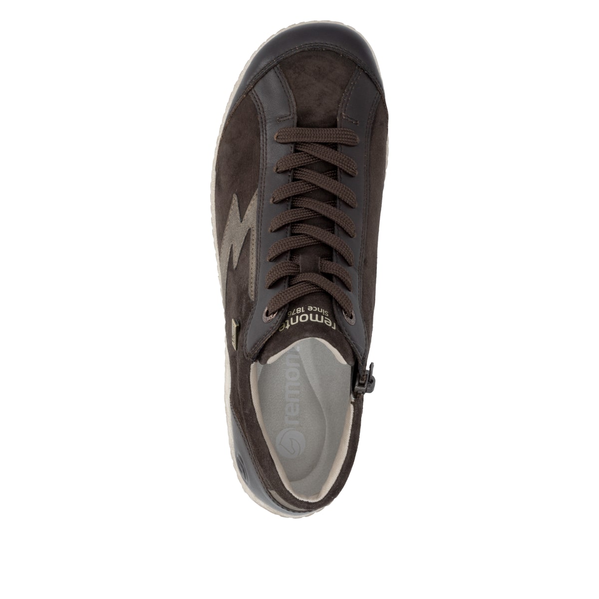 Dunkelbraun-bronzene remonte Damen Schnürstiefel R1454-25. Schuh von oben.