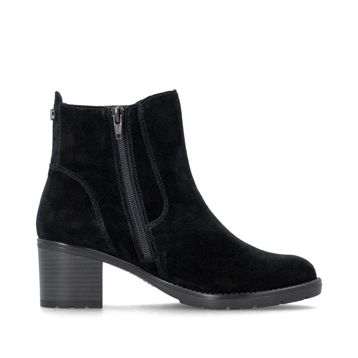 Schwarze remonte Damen Stiefeletten D2A81-02 mit einem Reißverschluss. Schuh Innenseite.
