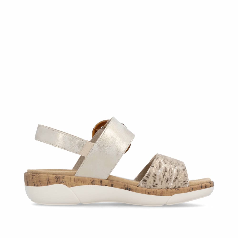 Goldene remonte Riemchensandalen R6853-94 mit trendiger Schnalle. Schuh Innenseite.