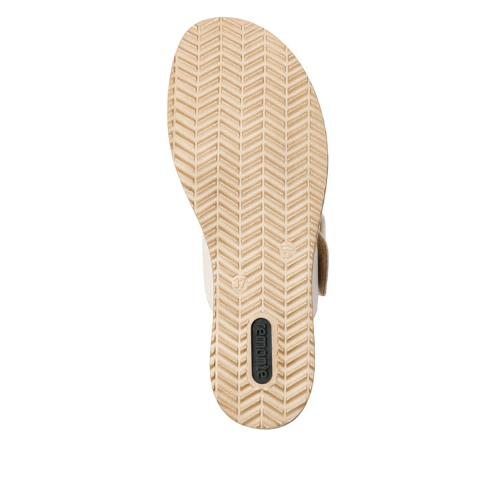 Beige remonte Damen Pantoletten D6463-60 mit einem Klettverschluss. Schuh Laufsohle.