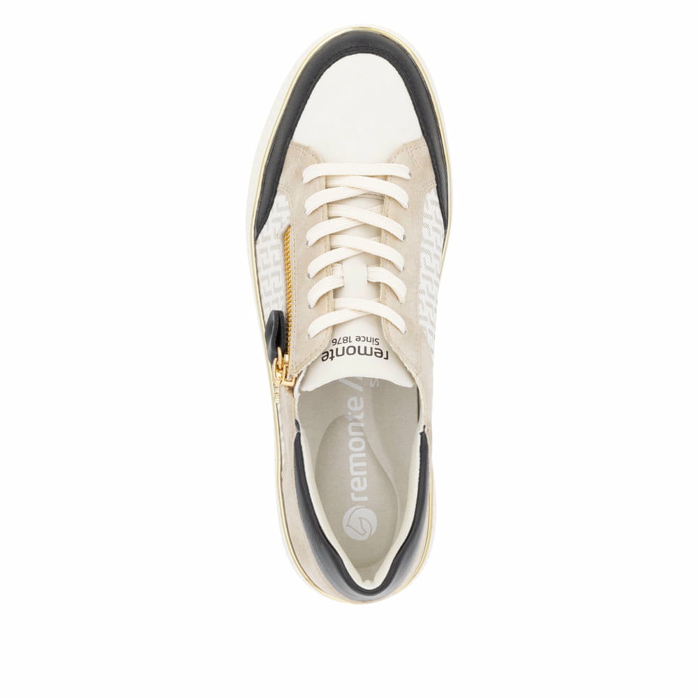 Weiße remonte Damen Sneaker D2E04-80 mit Reißverschluss sowie der Komfortweite G. Schuh von oben.