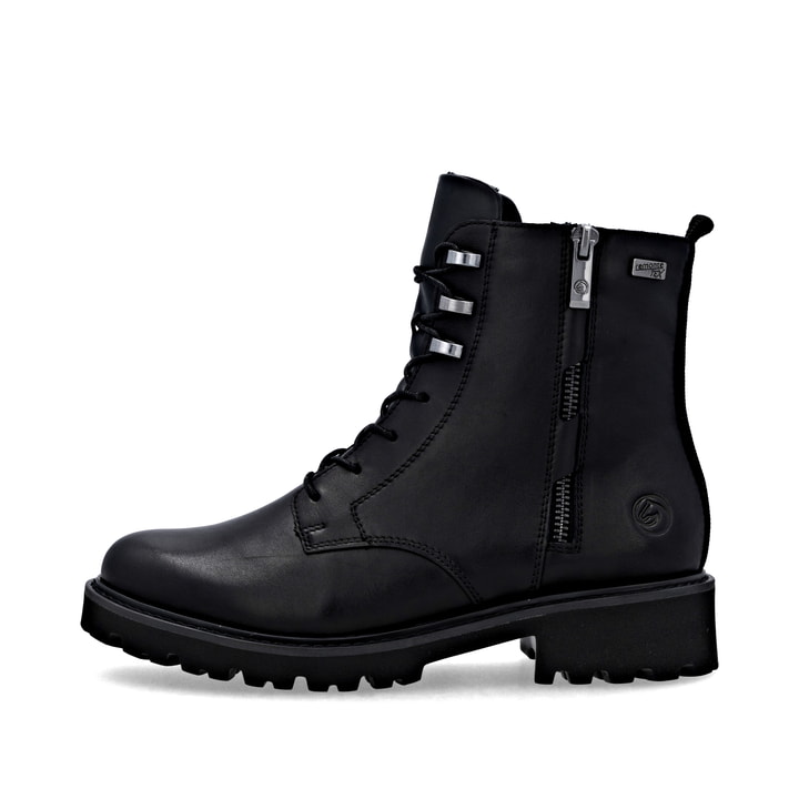Schwarze remonte Damen Schnürstiefel D8656-00 mit wasserabweisender TEX-Membran. Schuh Außenseite.