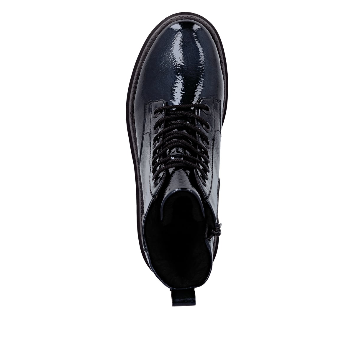 Blaue vegane remonte Damen Schnürstiefel D0C82-14 mit Glass-Fibre Sohle. Schuh von oben.