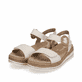 Beige remonte Riemchensandalen D0Q52-60 mit einem Klettverschluss. Schuhpaar seitlich schräg.