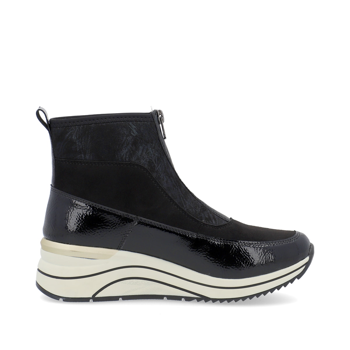 Nachtschwarze remonte Damen Sneaker D0T71-01 mit Reißverschluss sowie einem Keilabsatz. Schuh Innenseite