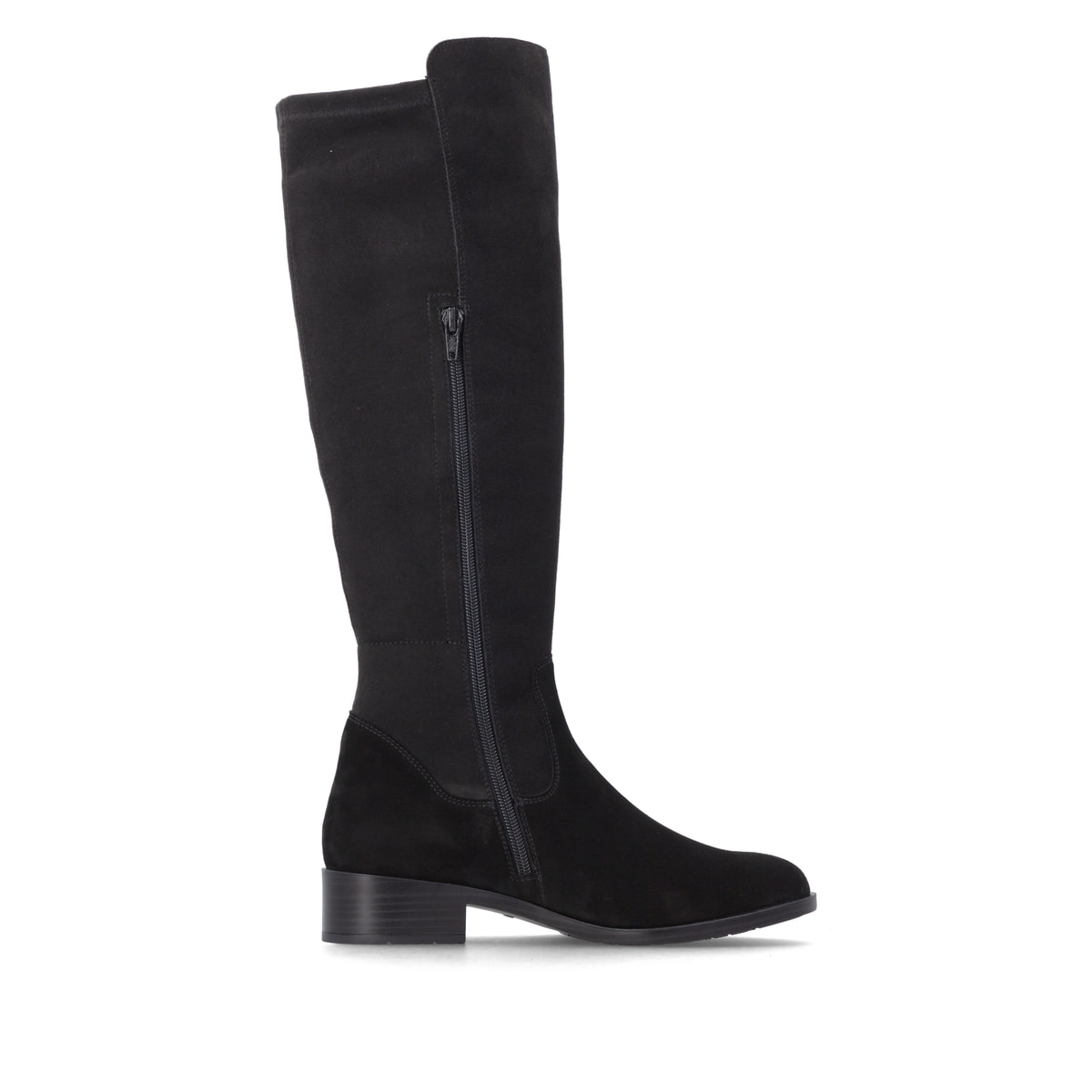 Bottes cuissardes remonte noires femmes D3U70-00 avec fermeture éclair. Côté intérieur de la chaussure.