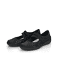 Schwarze remonte Ballerinas R3510-03 mit Klettverschluss sowie Komfortweite G. Schuhpaar seitlich schräg.