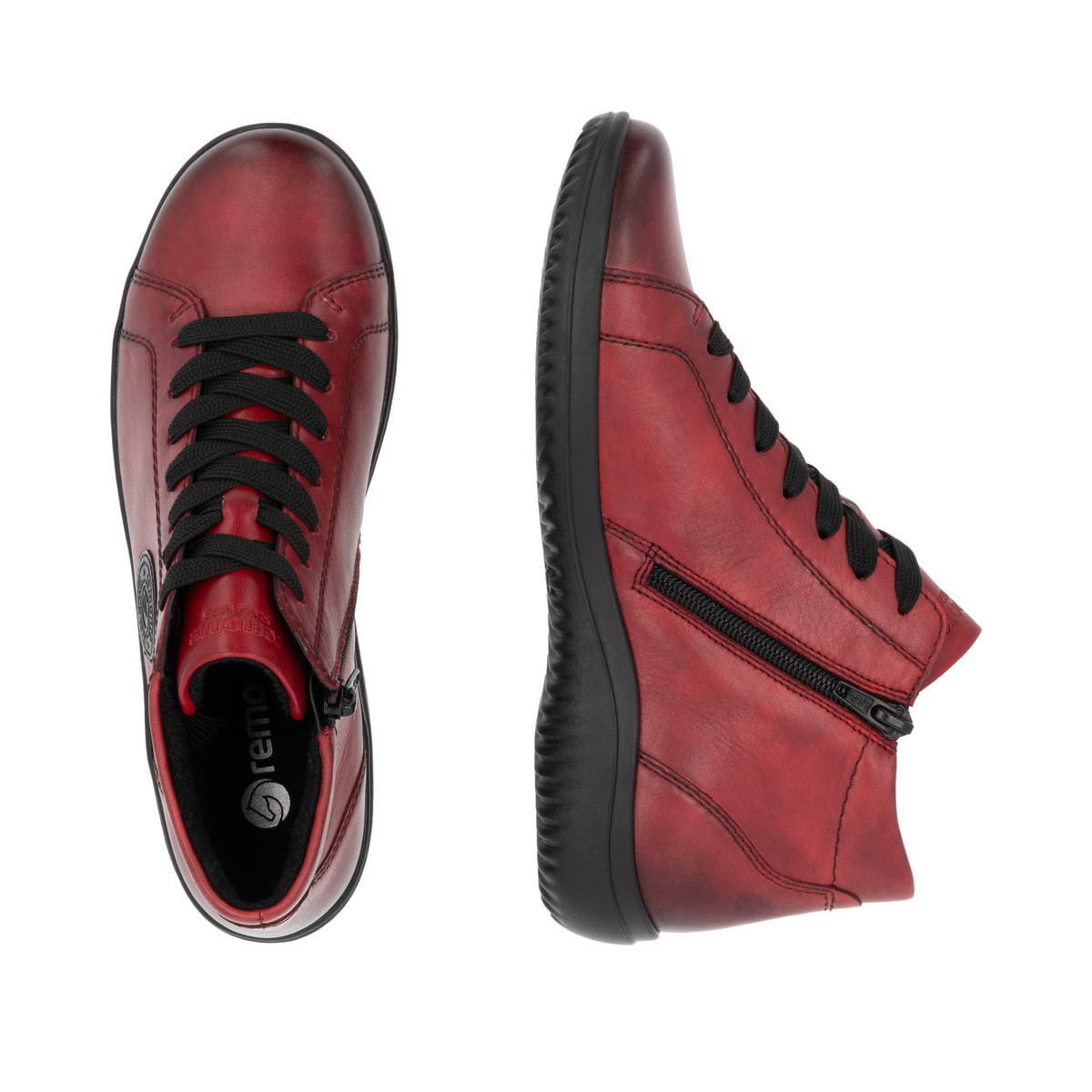 Rote remonte Damen Schnürschuhe D1E71-35 mit wasserabweisender TEX-Membran. Schuh von oben, liegend.