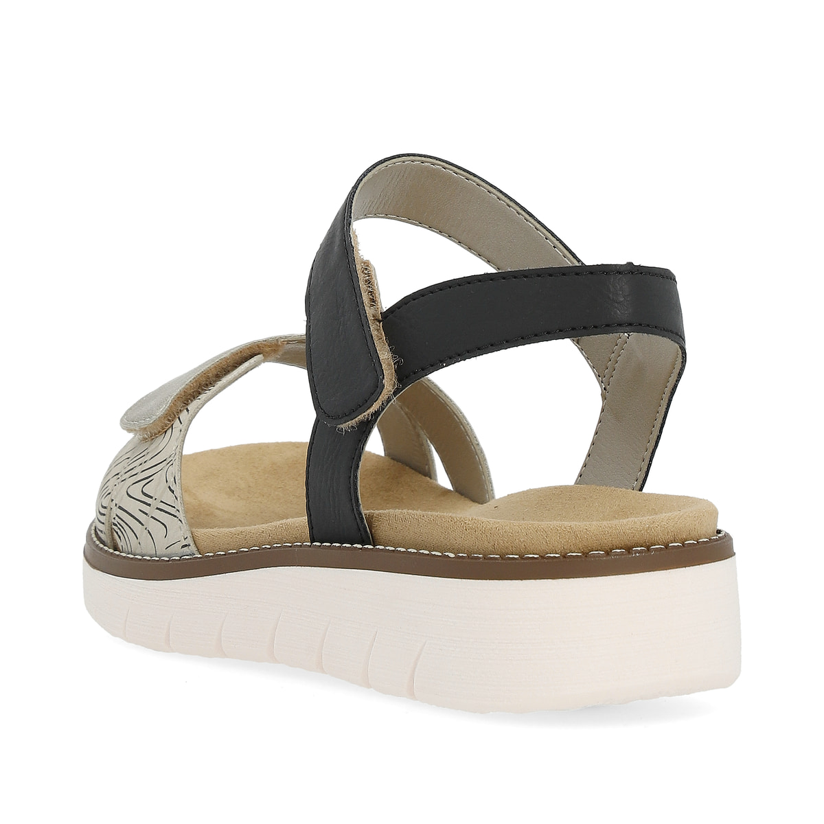 Beige remonte Riemchensandalen D2049-63 mit einem Klettverschluss. Schuh von hinten.