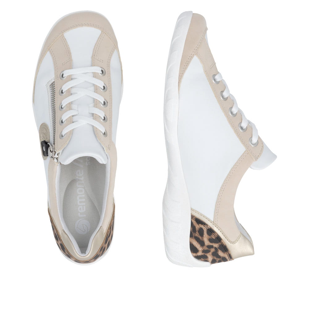 Chaussures à lacets remonte blanches vegan pour femme R3408-83. Chaussure vue de dessus, couchée.