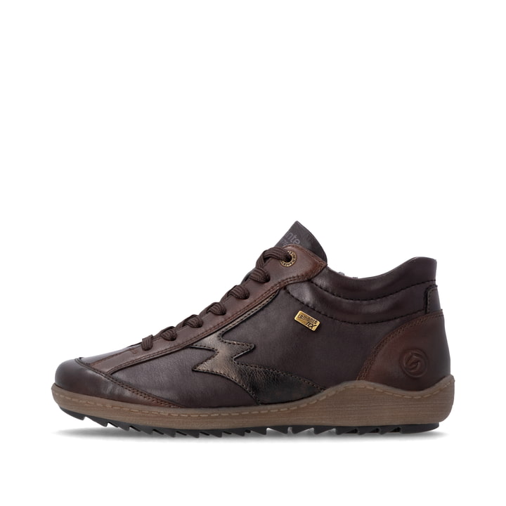 Braun-bronzene remonte Damen Schnürstiefel R1454-26. Schuh Außenseite.
