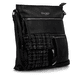 Sac bandoulière remonte Q0729-01 en noir avec des bretelles ajustables et deux poches extérieures. Côté gauche.