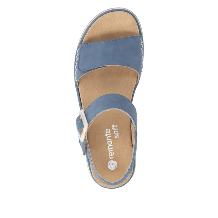 Blaue remonte Riemchensandalen D3P53-14 mit trendiger Schnalle. Schuh von oben.
