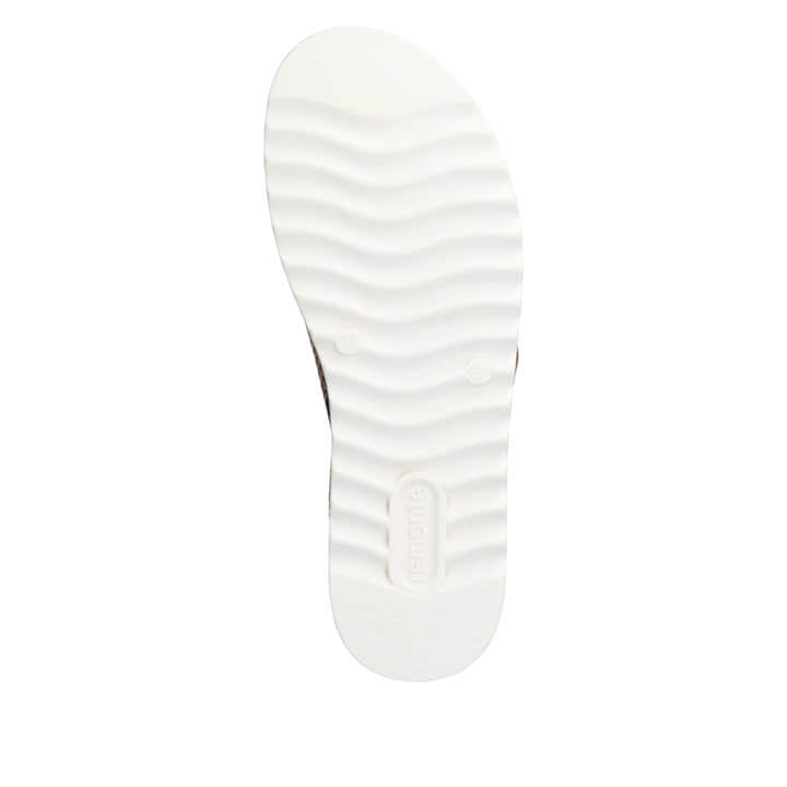 Braune vegane remonte Damen Pantoletten D0Q66-25 mit angesagtem Animal-Print. Schuh Laufsohle.