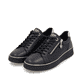 Schwarze remonte Damen Sneaker D2E00-03 mit goldenen Details. Schuhpaar seitlich schräg.
