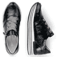 Schwarze remonte Damen Sneaker Low D1302-02 mit einem Reißverschluss. Schuh von oben, liegend.
