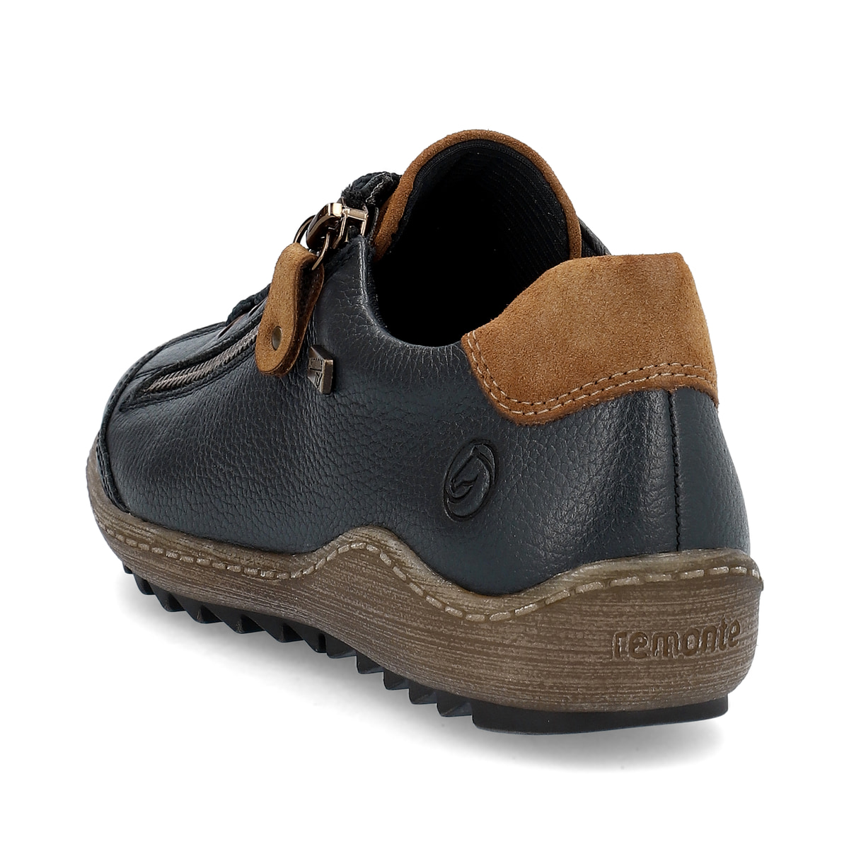 Dunkelblau-braune remonte Damen Schnürschuhe R1402-16. Schuh von hinten.