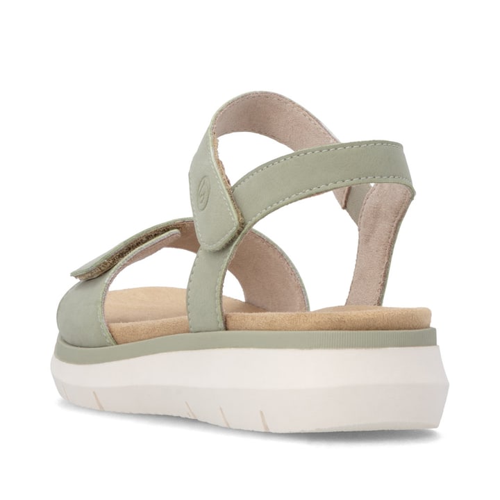 Grüne remonte Riemchensandalen D2K58-52 mit einem Klettverschluss. Schuh von hinten.