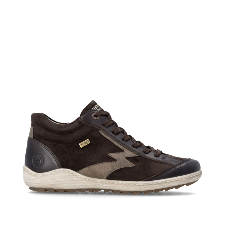Dunkelbraun-bronzene remonte Damen Schnürstiefel R1454-25. Schuh Außenseite gespiegelt.