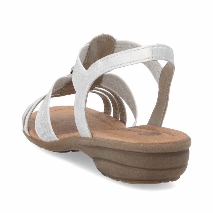 Weiße remonte Riemchensandalen R3605-80 mit Gummizug sowie einer griffigen Sohle. Schuh von hinten.