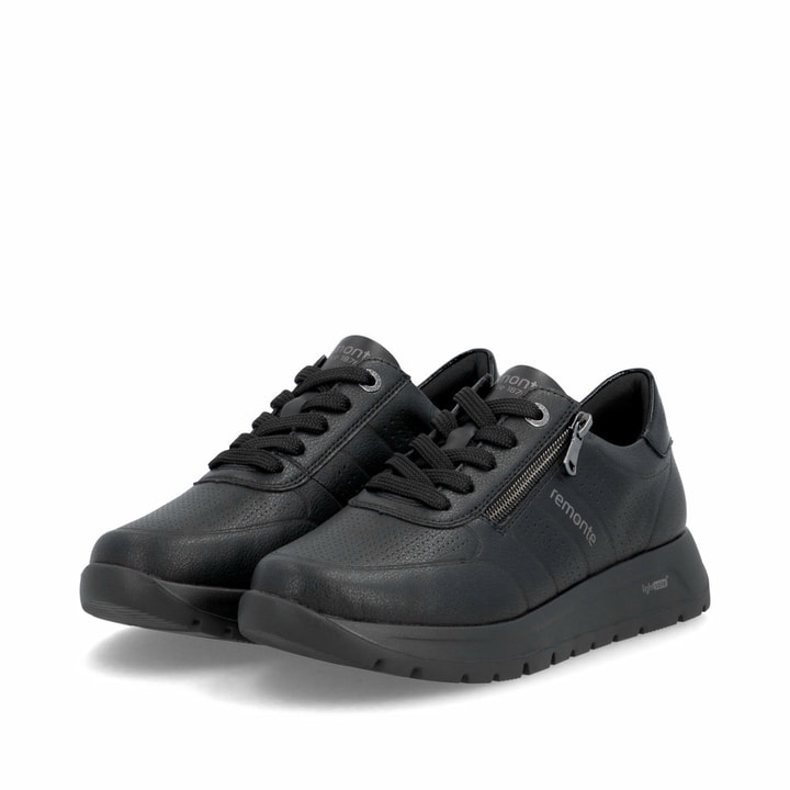 Chaussures à lacets remonte noires femme D2V03-00 avec fermeture éclair. Chaussures inclinées sur le côté.