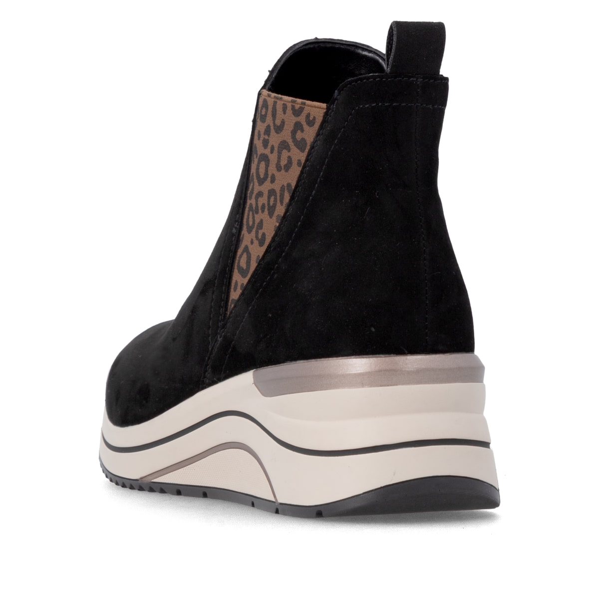 Chelsea Boots remonte noires D0T75-05 avec fermeture éclair. Chaussure vue de l'arrière.