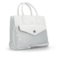 Sac à main remonte Q0765-80 blanc avec paillettes étincelantes et bretelle détachable ajustable. Côté gauche.
