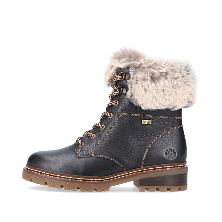 
Stahlschwarze remonte Damen Schnürstiefel D0B74-01 mit einer Glass-Fibre Sohle. Schuh Außenseite