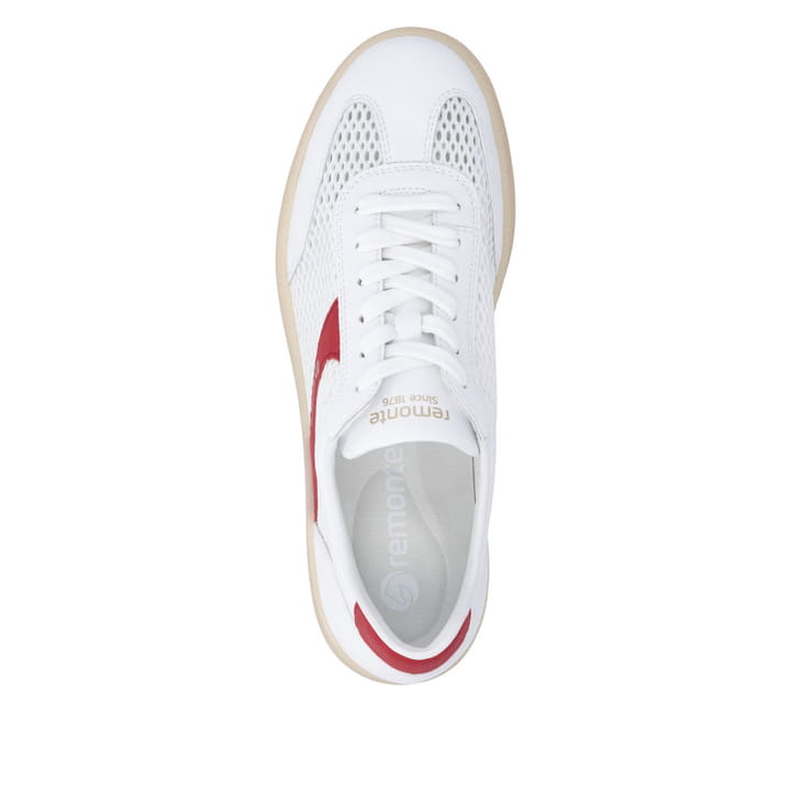 Weiße remonte Damen Sneaker D2C08-80 mit einer Schnürung sowie Komfortweite G. Schuh von oben.