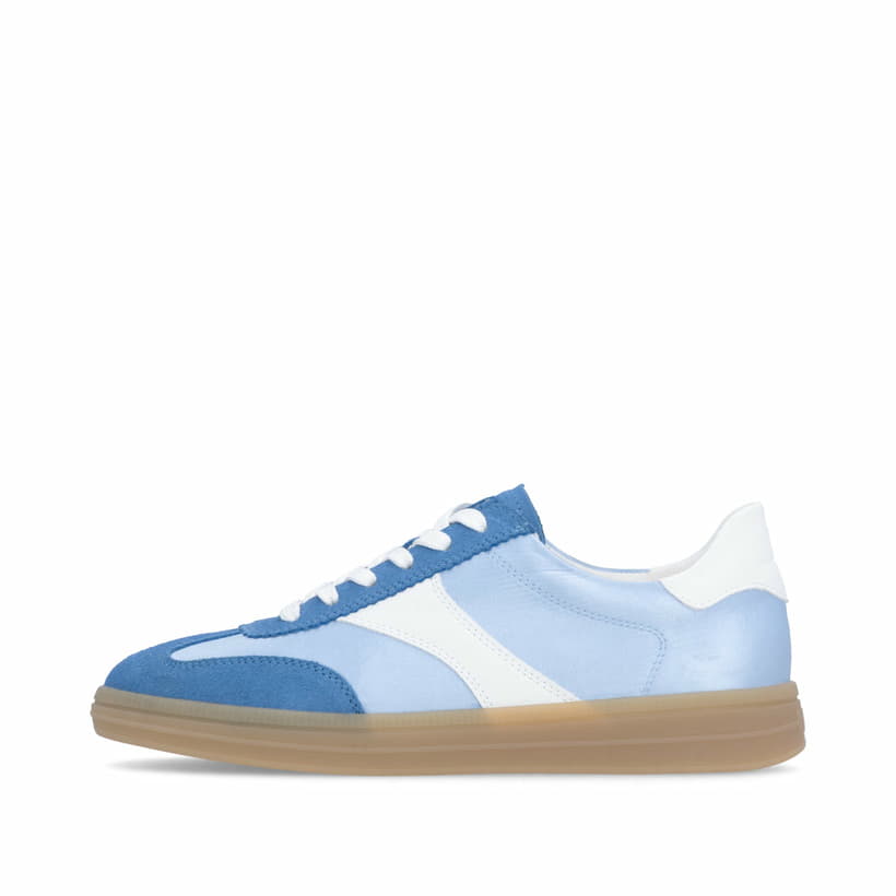 Baskets basses remonte bleues pour femme D2C01-10 avec lacets. Côté extérieur de la chaussure.