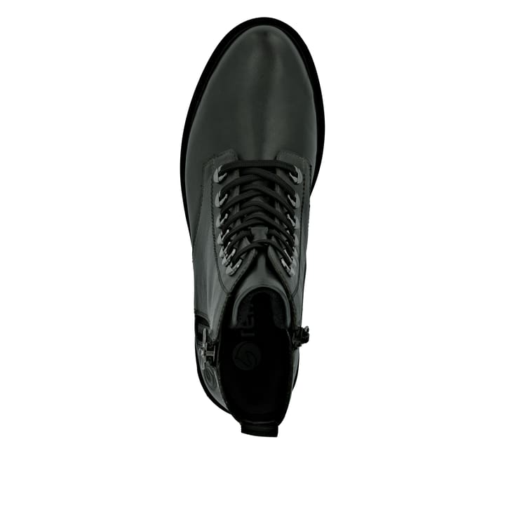 Dunkelgrüne remonte Damen Schnürstiefel D8671-56 mit einem Reißverschluss. Schuh von oben.
