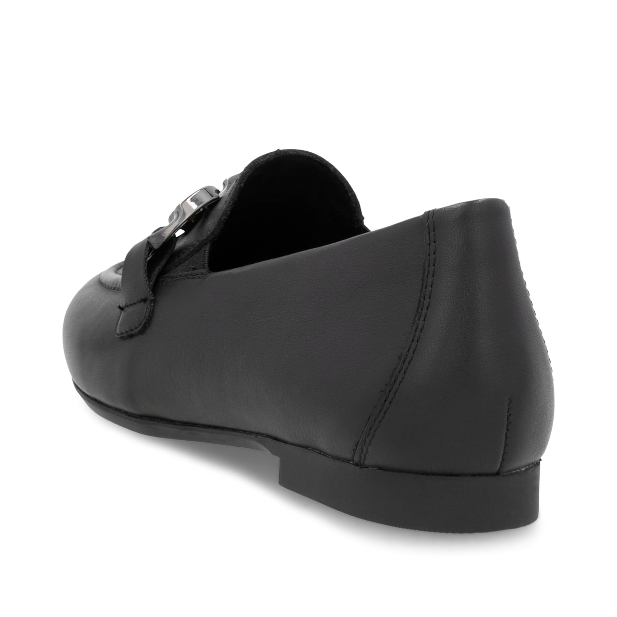 Schwarze remonte Damen Loafer D0K09-00 mit einem Gummizug. Schuh von hinten.