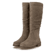 Braune remonte Hochschaftstiefel D3W71-25 mit wasserabweisender TEX-Membran. Schuhpaar seitlich schräg.