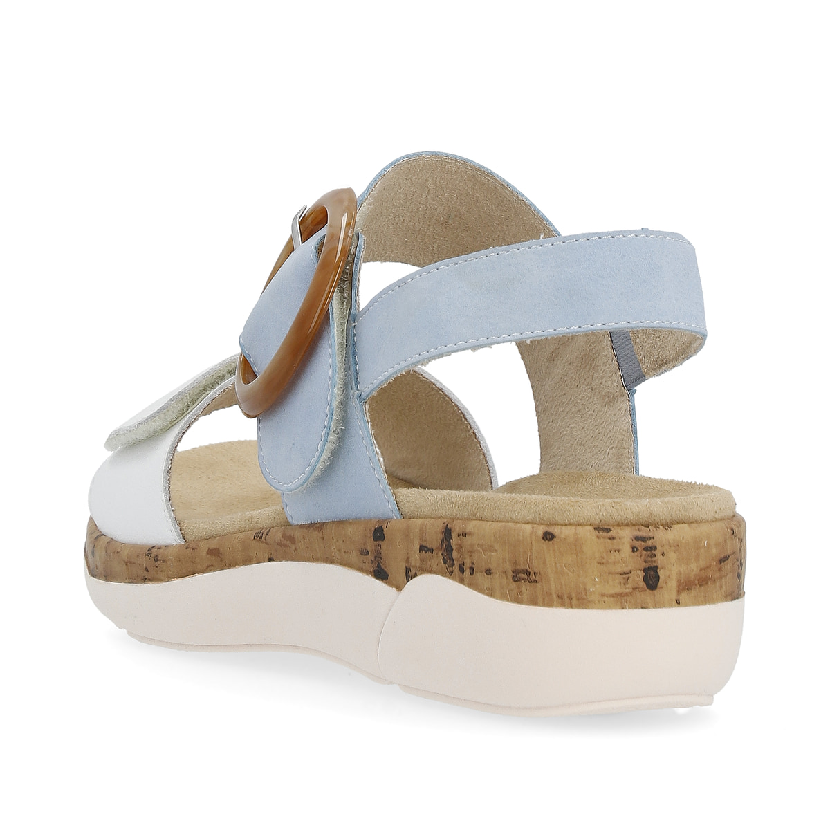 Blaue remonte Damen Riemchensandalen R6853-10 mit Klettverschluss. Schuh von hinten.