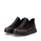 Vegane, schwarz-bronzene remonte Damen Slipper D2V01-05 mit der lightsole+. Schuhpaar seitlich schräg.