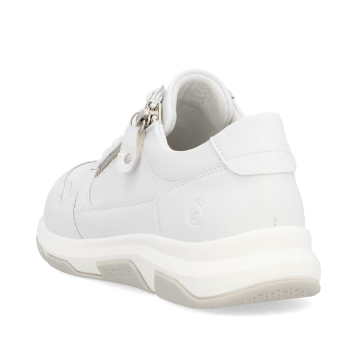 Weiße remonte Damen Sneaker Low D1S03-82 mit Reißverschluss sowie Komfortweite G. Schuh von hinten.