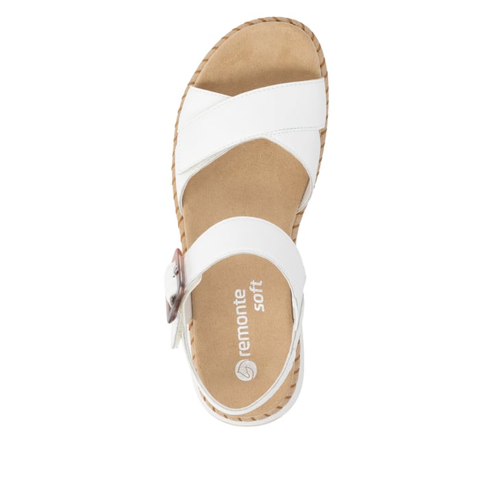 Weiße remonte Riemchensandalen D3J52-80 mit trendiger Schnalle. Schuh von oben.