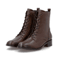 Braune remonte Damen Schnürstiefel D3U71-22 mit einem Reißverschluss. Schuhpaar seitlich schräg.