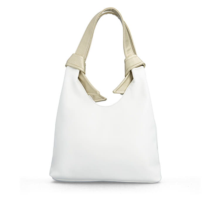 Sac à main remonte Q0720-82 blanc avec effets métalliques et fermeture éclair. Arrière.