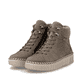 Graue remonte Damen Schnürstiefel D4A74-42 mit wasserabweisender TEX-Membran. Schuhpaar seitlich schräg.